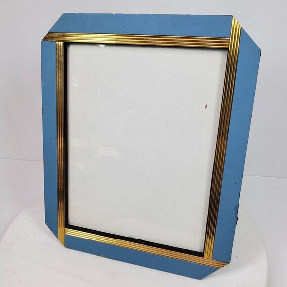 Vintage Mid Century Picture Frame Blue Gold 10x12 Inch Fits 9x7 Inch Photo - Picture 2 of 4